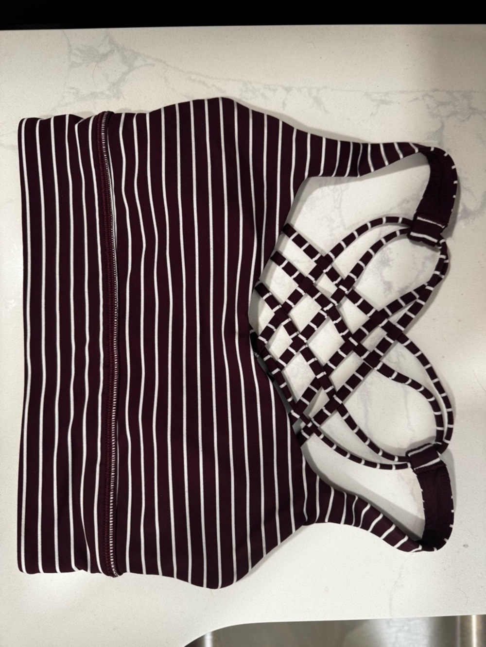 Lululemon Maroon and White Striped Strappy Sports Bra